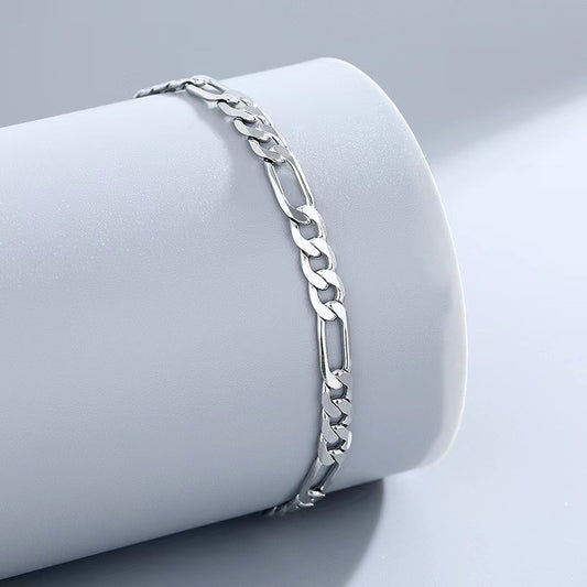 925 sterling silver figaro boho anklet by Tree of Life Studio with sleek polished chain design
