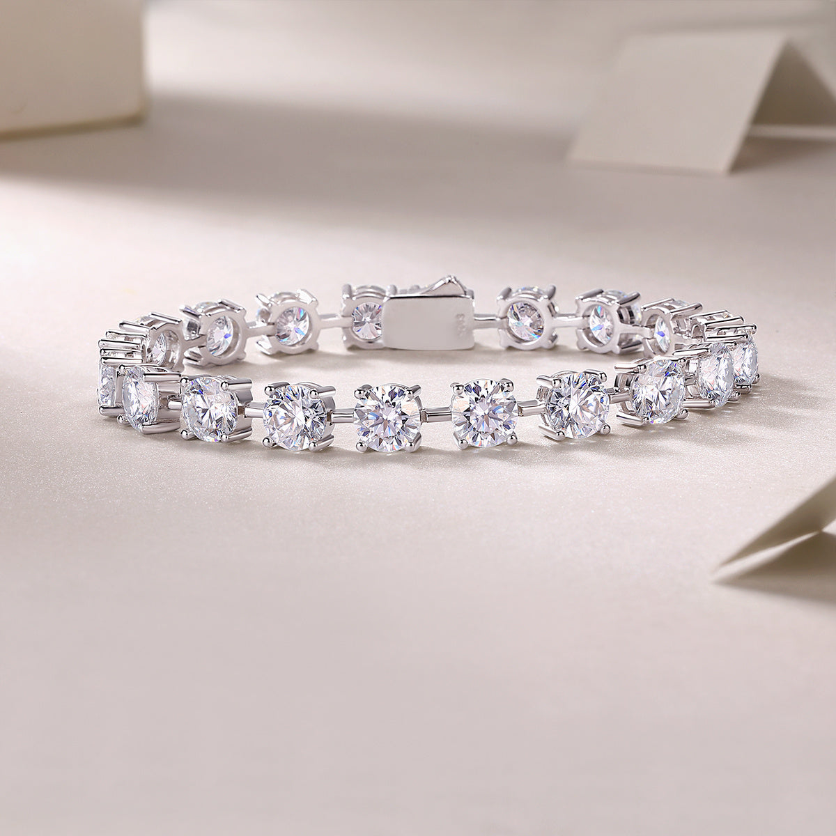 About time moissanite diamond bracelet by Tree of Life Studio featuring round sparkling stones in silver setting