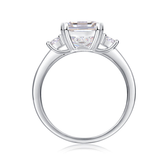 Tree of Life Studio baguette moissanite wedding ring with elegant three-stone silver setting