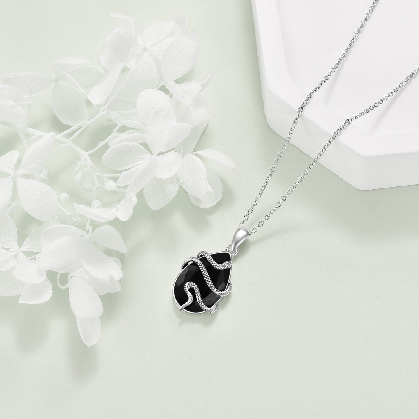 Tree of Life Studio black obsidian snake necklace with silver chain and snake design pendant