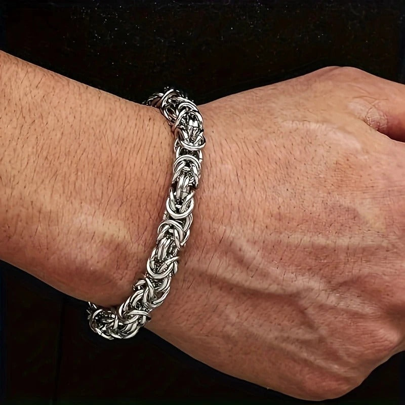 Braided stainless steel link bracelet by Tree of Life Studio worn on wrist
