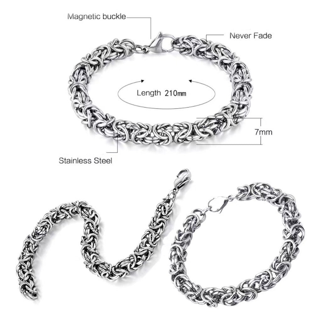Braided stainless steel link bracelet by Tree of Life Studio with magnetic buckle and durable design