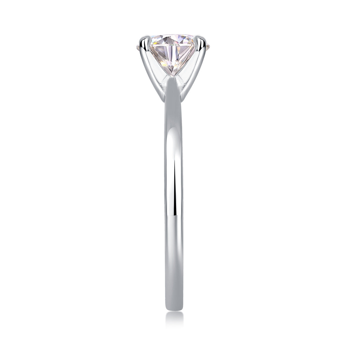 Classic moissanite ring for women by Tree of Life Studio with solitaire sparkling stone and sleek silver band
