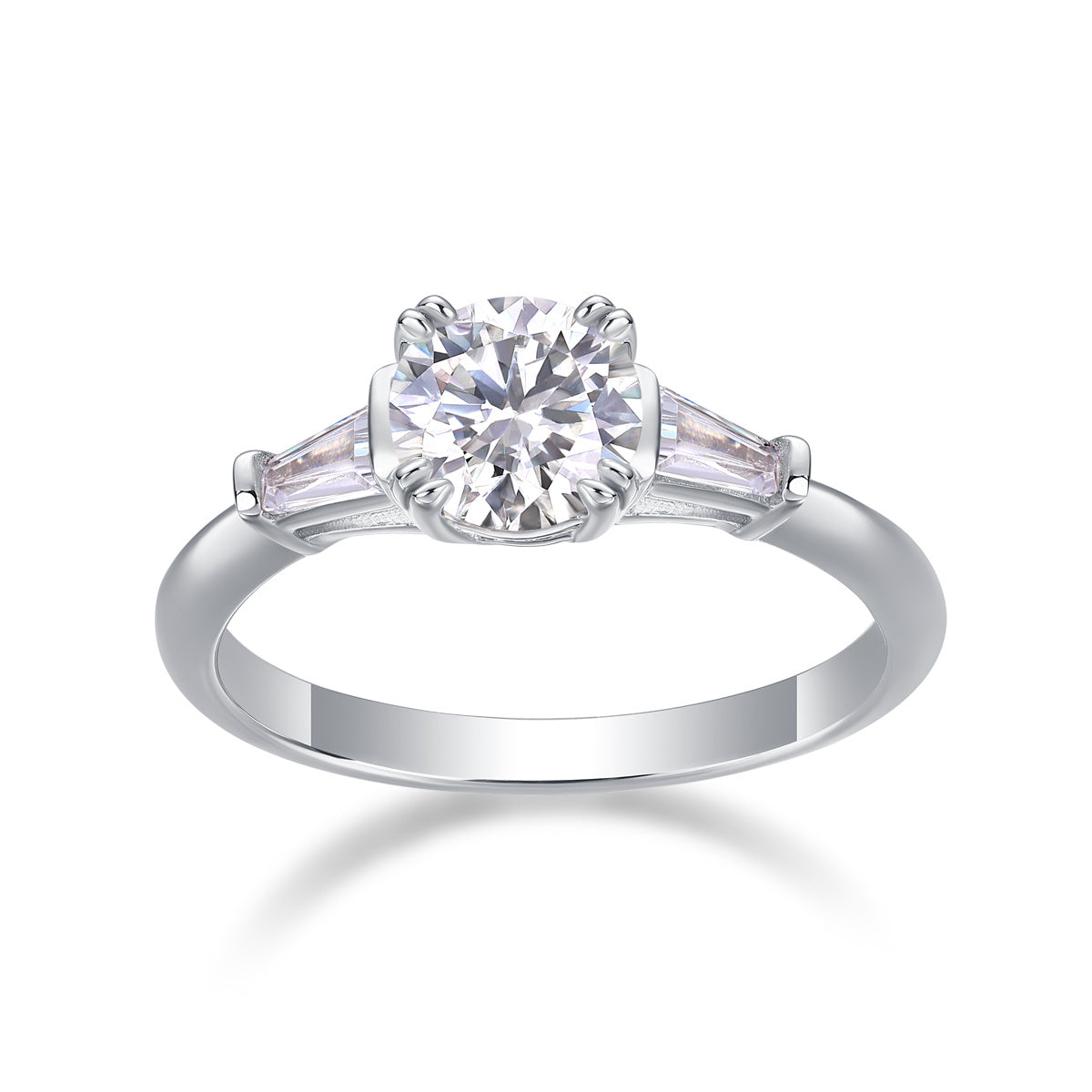 Tree of Life Studio classic Moissanite silver engagement ring with round center stone and tapered side stones