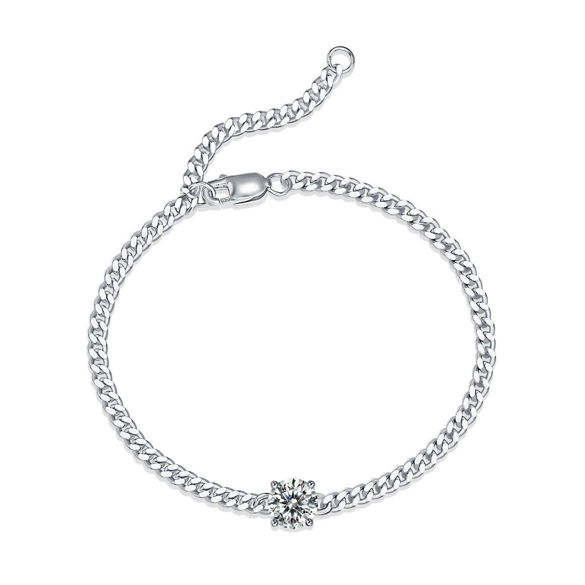 Tree of Life Studio Cuban chain moissanite bracelet in silver with a sparkling center stone
