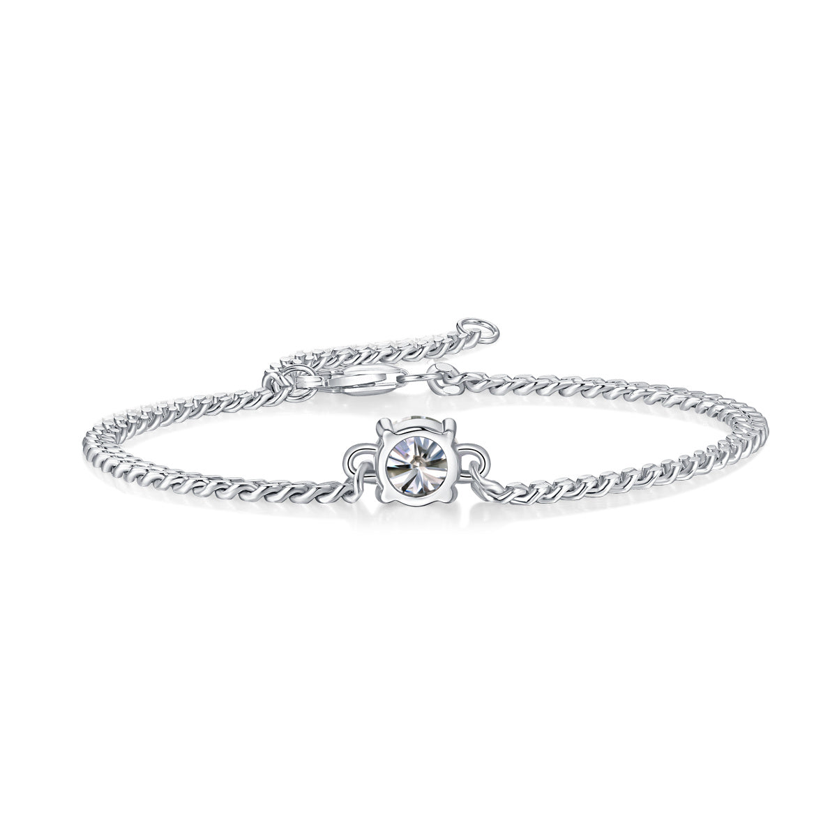 Tree of Life Studio Cuban chain moissanite bracelet with a sparkling center stone in silver tone