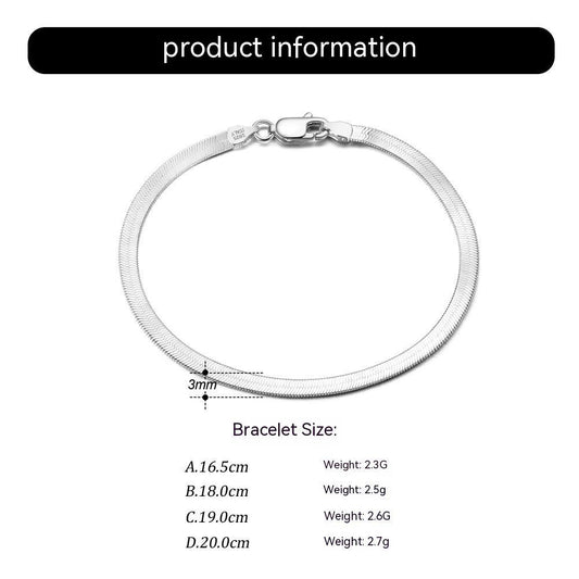 Tree of Life Studio flat snake bone silver bracelet with lobster clasp and 3mm width