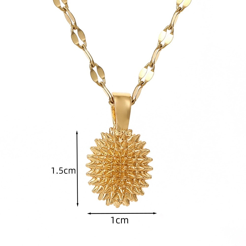 Gold durian pendant necklace for women by Tree of Life Studio with detailed spiky design