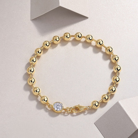 Gold plated moissanite jewelry for women beaded bracelet with clear gemstone and lobster clasp