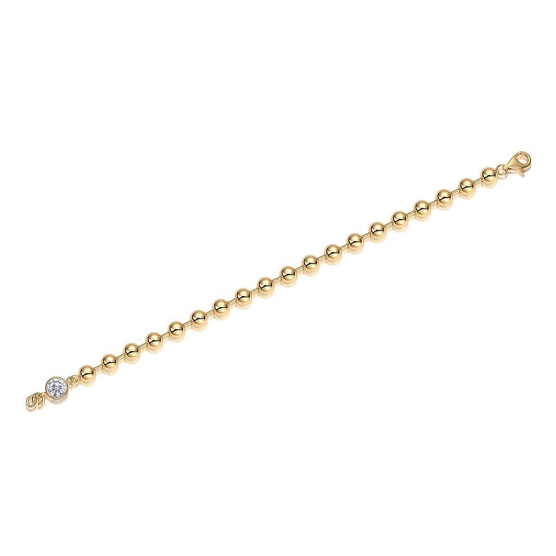 Tree of Life Studio gold plated moissanite jewelry for women bracelet with round beads and single sparkling stone