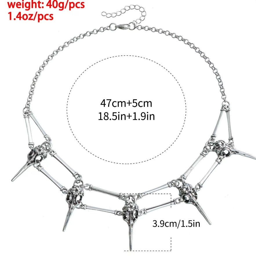 Tree of Life Studio gothic bird skull necklace with silver chain and detailed bird skull design