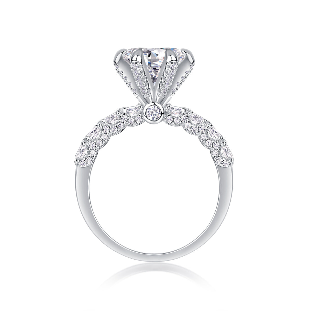 High quality moissanite silver ring from Tree of Life Studio with detailed craftsmanship and sparkling stones