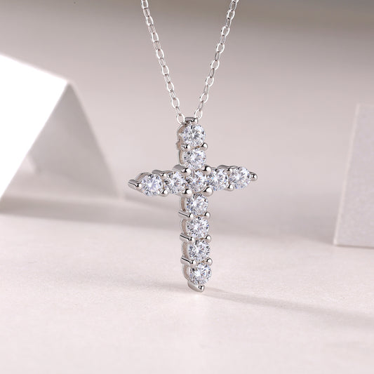 Tree of Life Studio moissanite cross pendant necklace with sparkling gemstones on silver chain