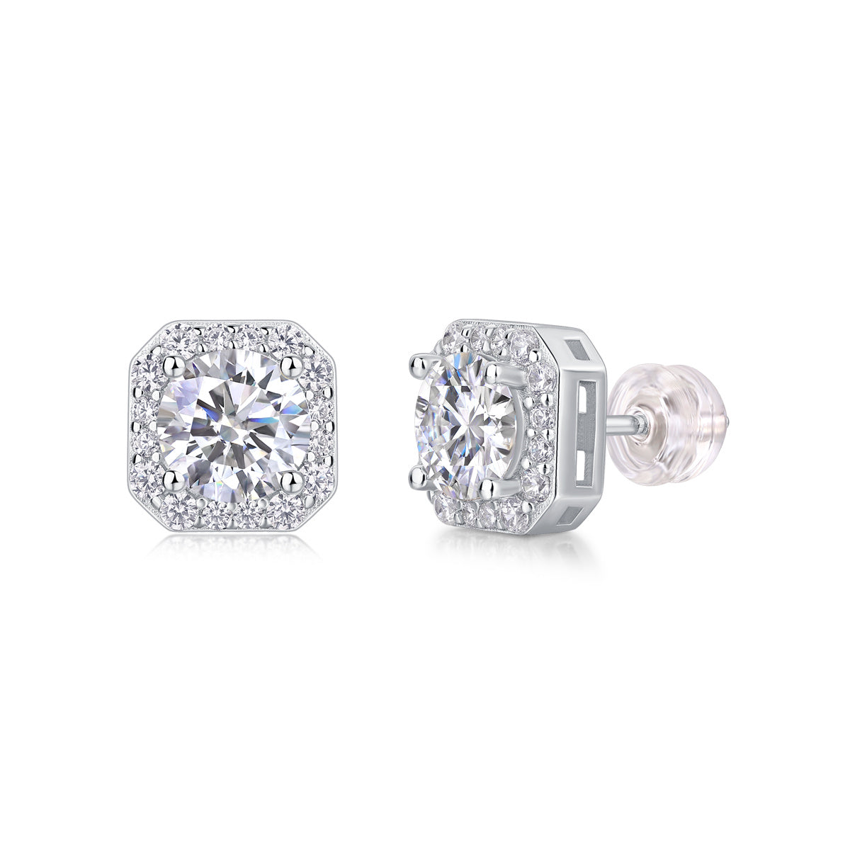 Tree of Life Studio moissanite diamond earrings for women with halo setting and sterling silver posts