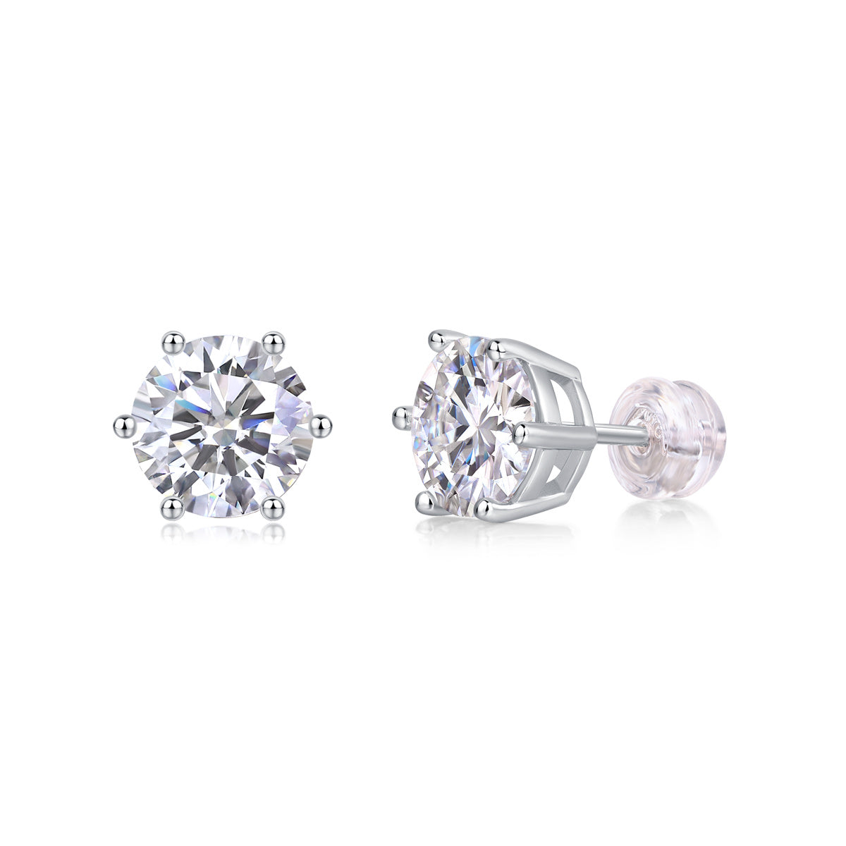 Tree of Life Studio moissanite diamond stud earrings with six-prong setting in silver metal
