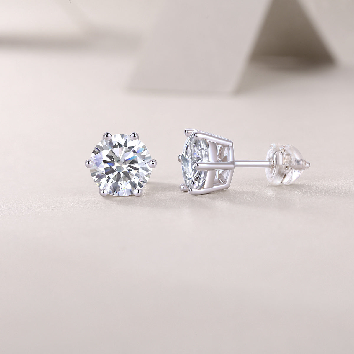 Tree of Life Studio moissanite diamond stud earrings in silver prong setting with clear sparkling stones