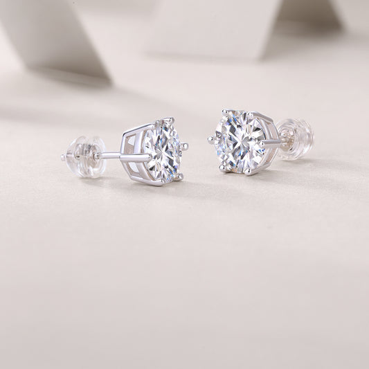 Tree of Life Studio moissanite diamond stud earrings with clear round stones and silver prong settings