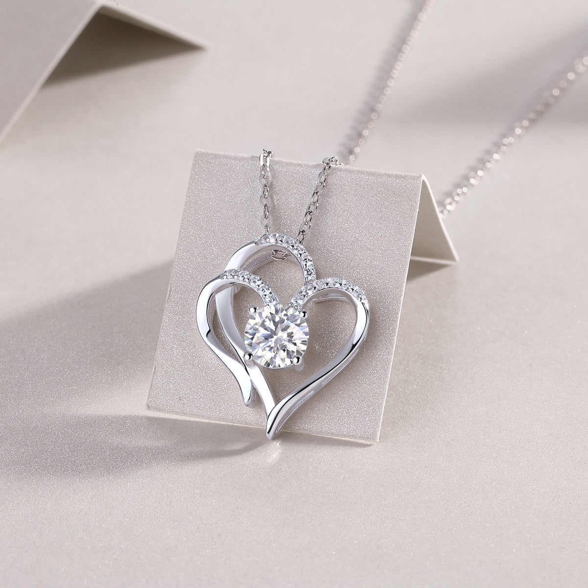 heart shaped moissanite pendant gift necklace with silver chain