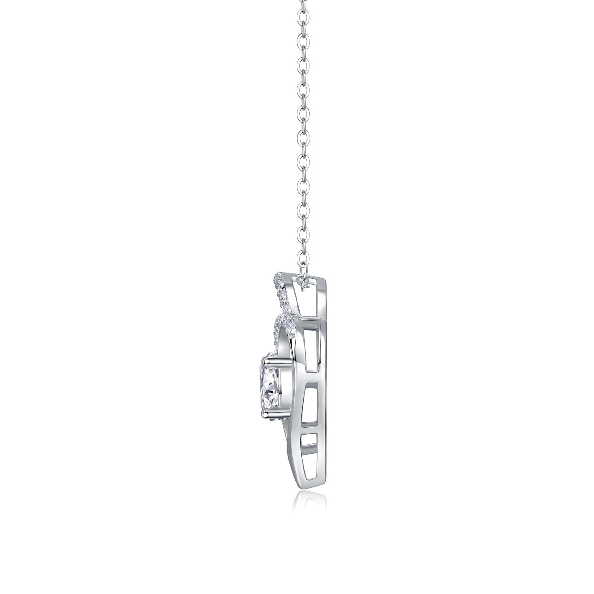 Tree of Life Studio heart shaped moissanite pendant gift with silver chain in side view