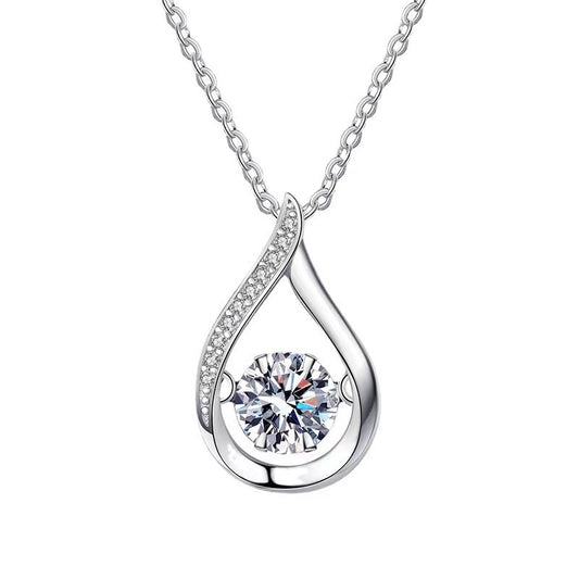 Moissanite water drop 925 silver necklace with sparkling round center stone and chain by Tree of Life Studio
