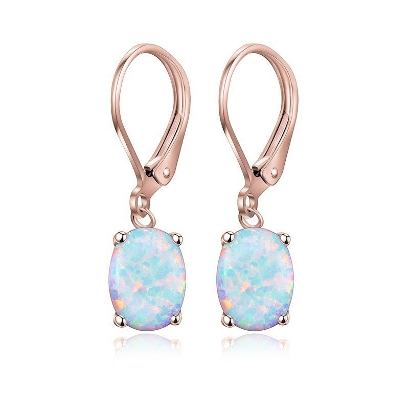 Tree of Life Studio opal drop earrings with rose gold settings and oval opal stones