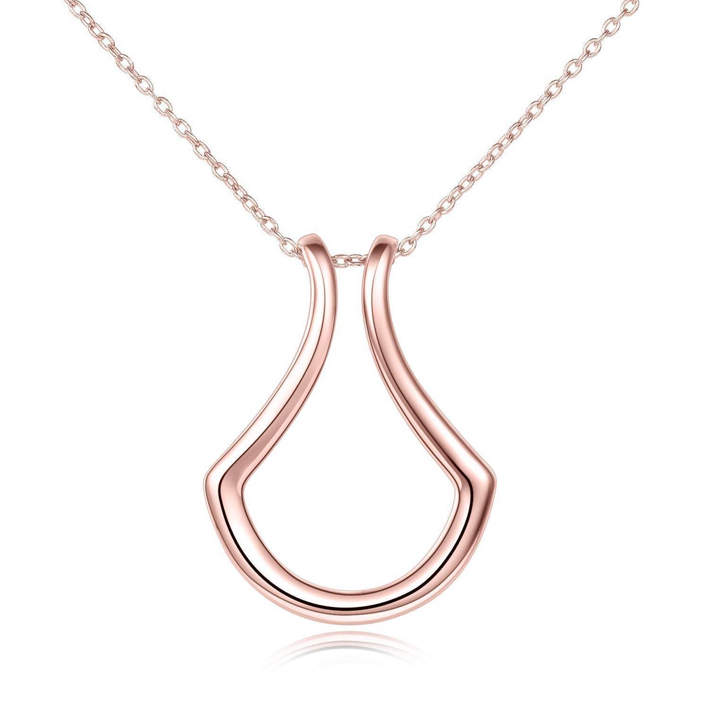 Rose gold pendant necklace for holding rings with sleek curved design by Tree of Life Studio