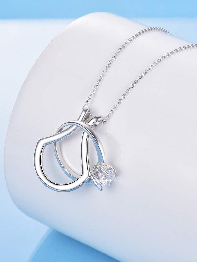 Tree of Life Studio silver pendant necklace for holding rings with sparkling clear stone
