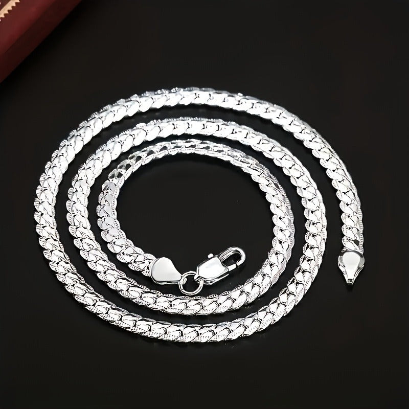 Plated silver men's flat chain necklace Tree of Life Studio with intricate link design and secure clasp