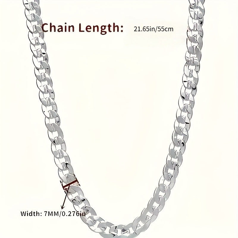 Plated silver men's flat chain necklace tree of life studio with 21.65 inch length and 7mm width
