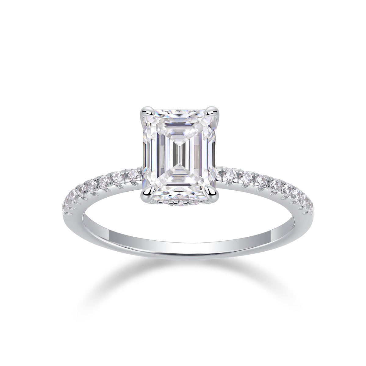 Tree of Life Studio princess cut moissanite diamond ring with a solitaire design and pavé band in white metal
