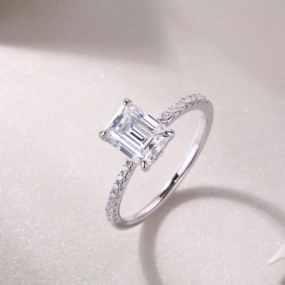 Tree of Life Studio princess cut moissanite diamond ring with a sparkling band