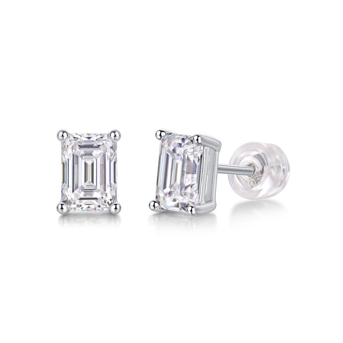 Tree of Life Studio princess cut moissanite studs in silver setting with clear gemstones