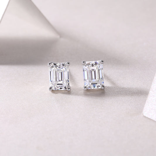 Tree of Life Studio princess cut moissanite studs earrings in silver setting with clear square stones