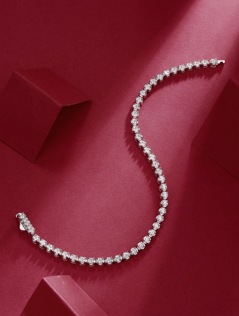 Tree of Life Studio S925 silver moissanite diamond bracelet anklet with sparkling stones on red background
