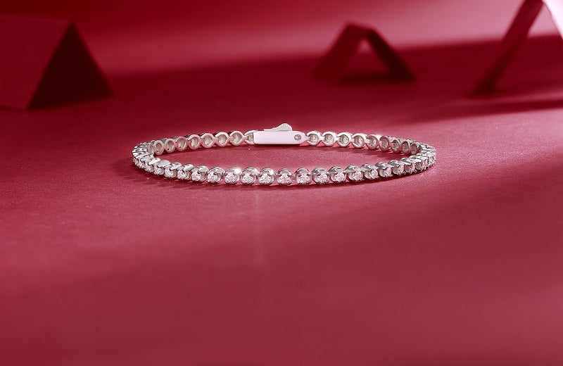 Tree of Life Studio S925 silver moissanite diamond bracelet anklet displayed on red surface