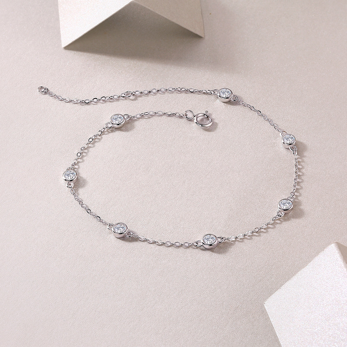 Bubble moissanite bracelet for women by Tree of Life Studio featuring silver chain with round stones