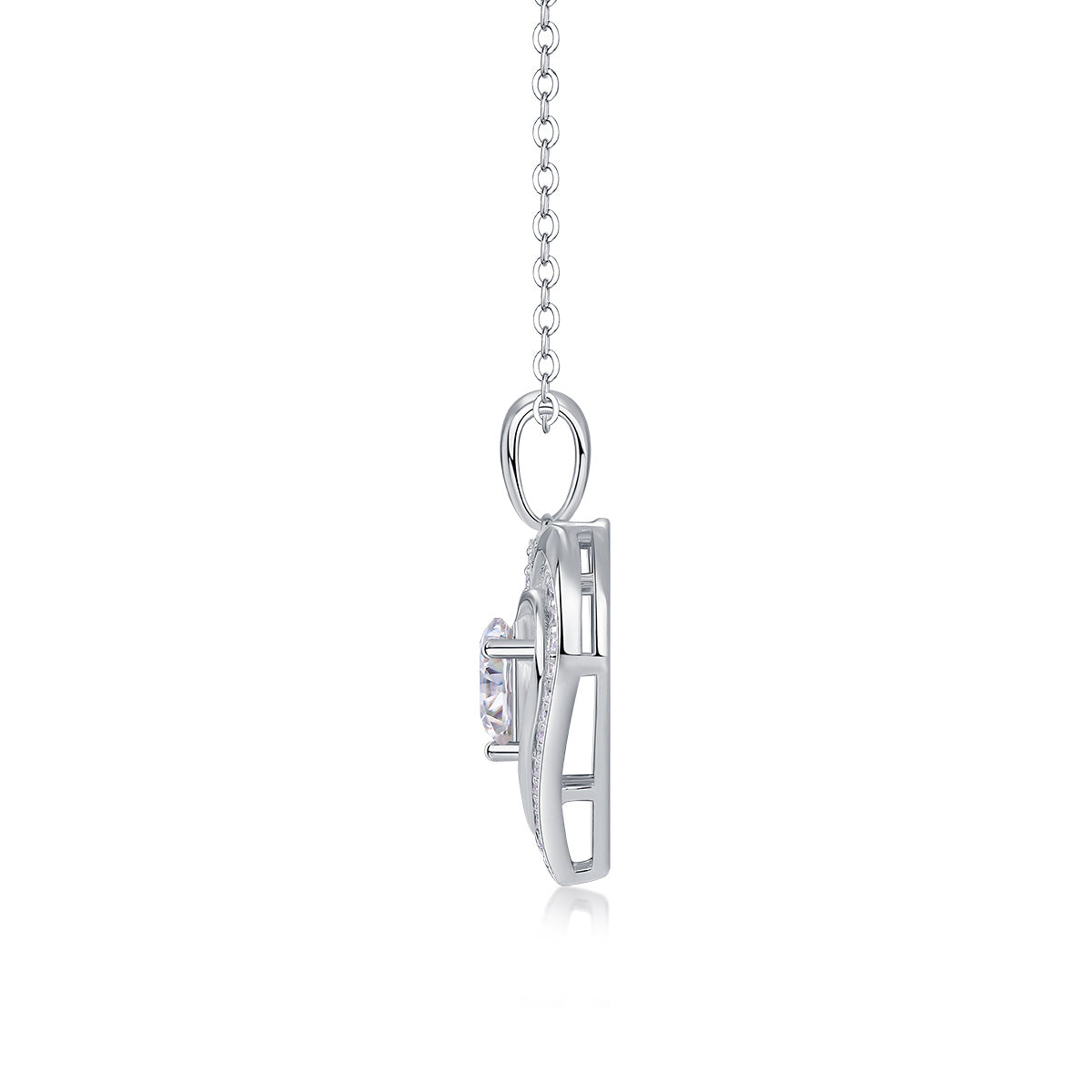 Tree of Life Studio silver necklace with heart shaped moissanite jewelry pendant side view