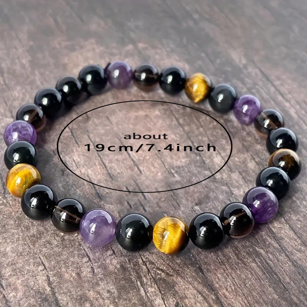 Tree of Life Studio spiritual protection gemstone bracelet with purple amethyst and tiger eye beads