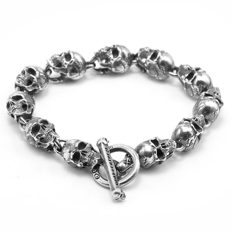 Tree of Life Studio spiritual skull charm bracelet featuring detailed silver skull links and toggle clasp
