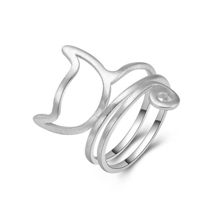 Tree of Life Studio sterling silver cat ring with minimalist open cat design and spiral band
