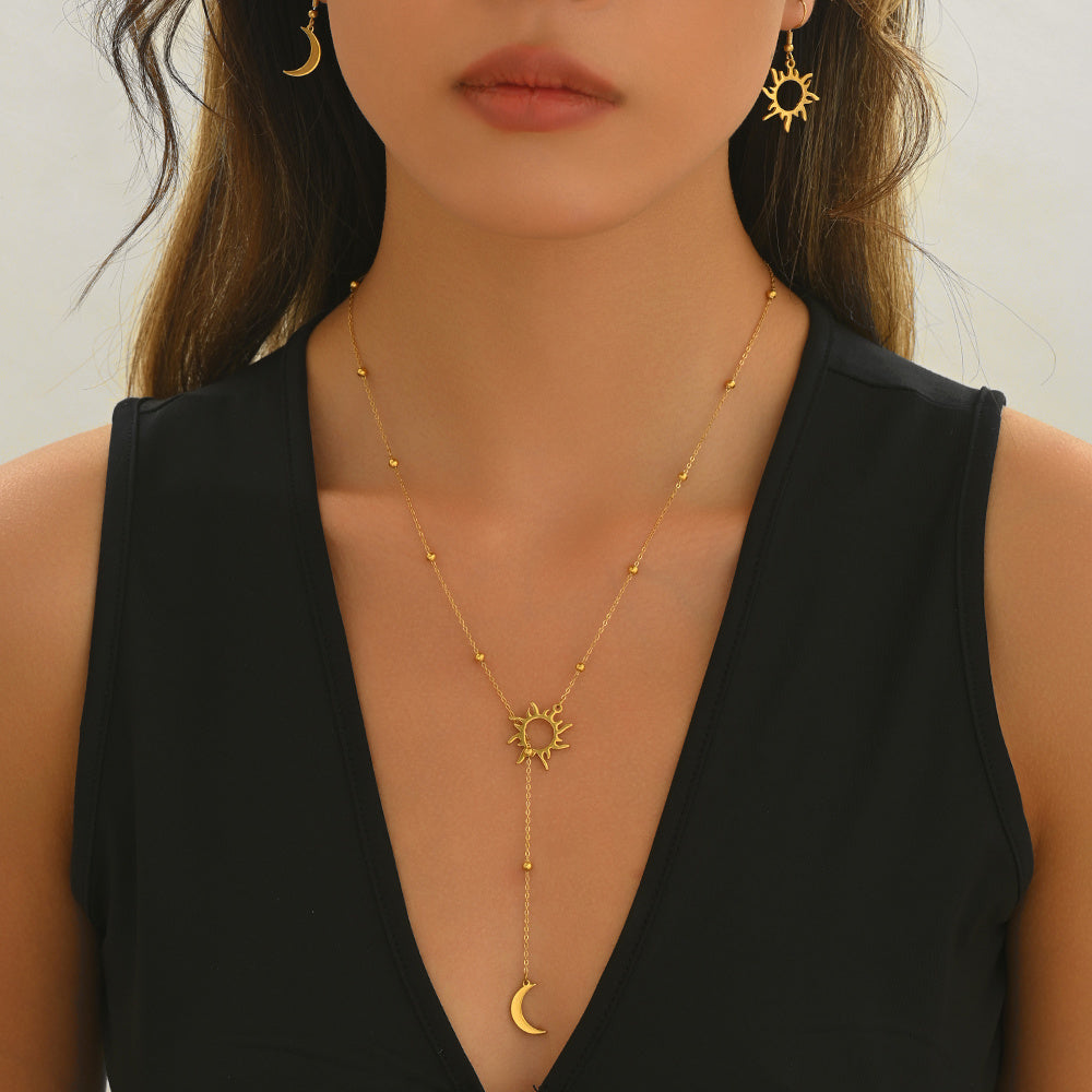 Sun and moon jewelry set necklace and earrings in gold tone by Tree of Life Studio