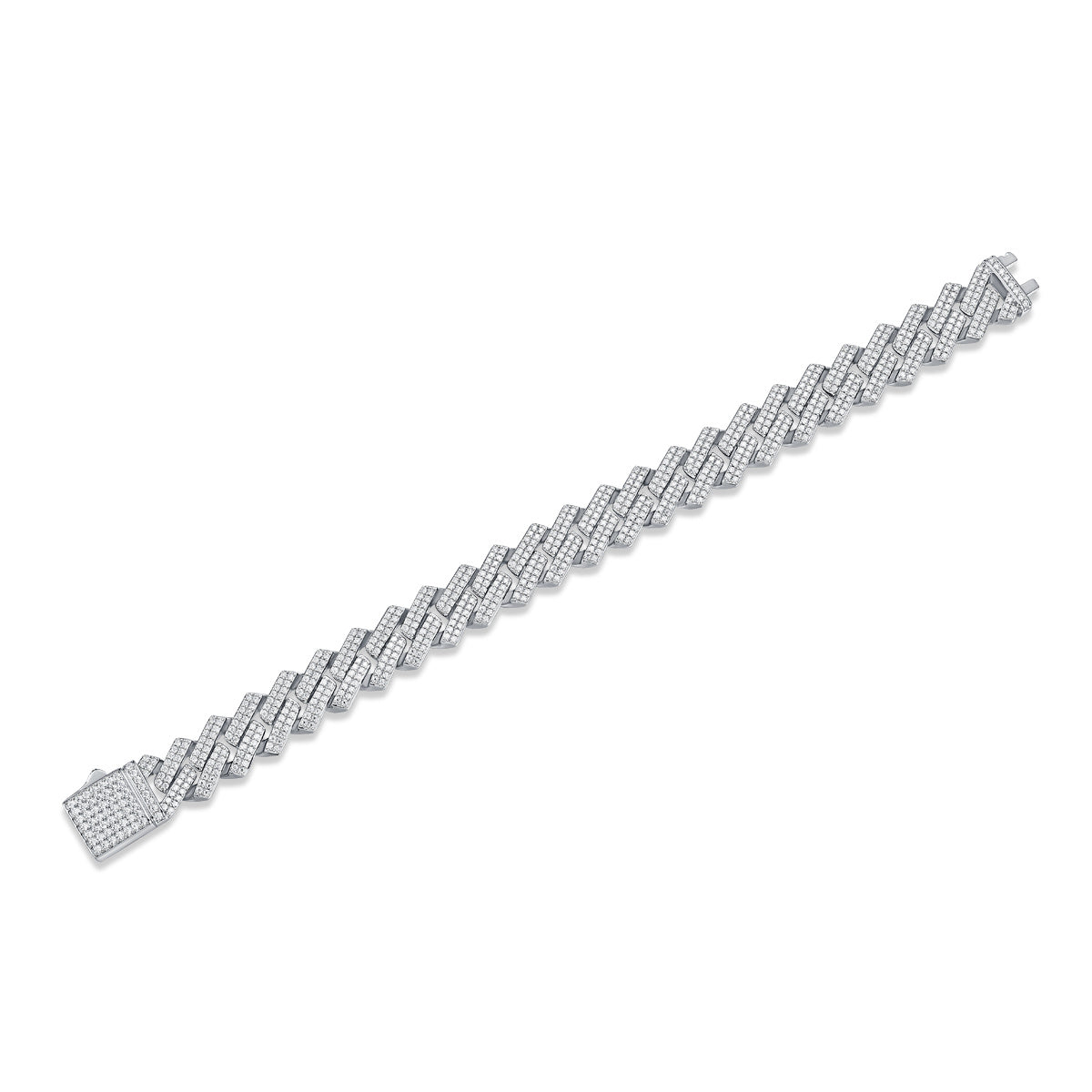 The Keel moissanite diamond silver bracelet with intricate linked design and sparkling stones
