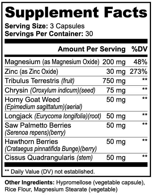Supplement facts label for Alpha 1 Energy supplement showing ingredients and serving details