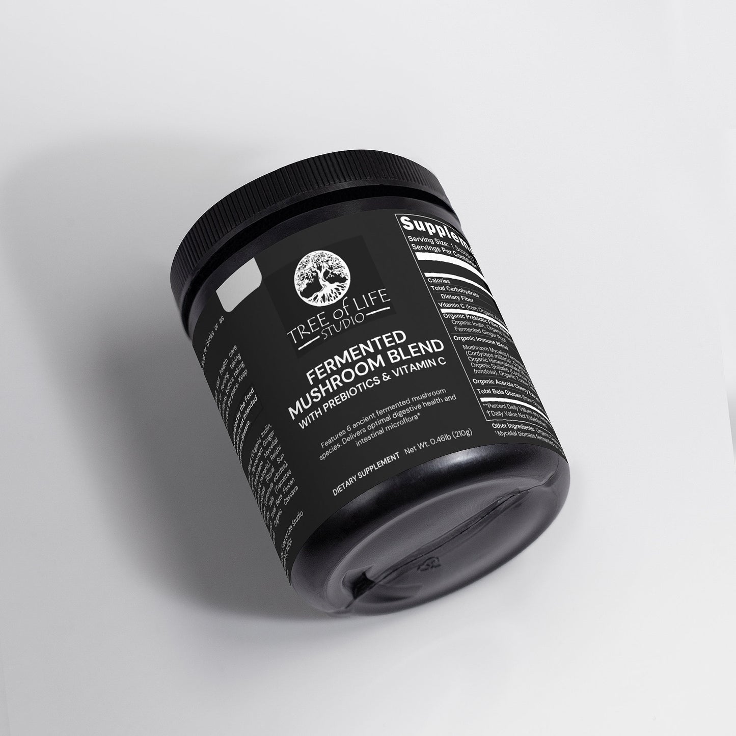 Tree of Life Studio best fermented mushroom blend powder dietary supplement container with prebiotics and vitamin C
