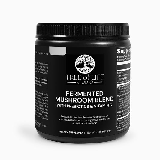 Tree of Life Studio fermented mushroom blend powder jar best fermented mushroom blend powder with prebiotics and vitamin C