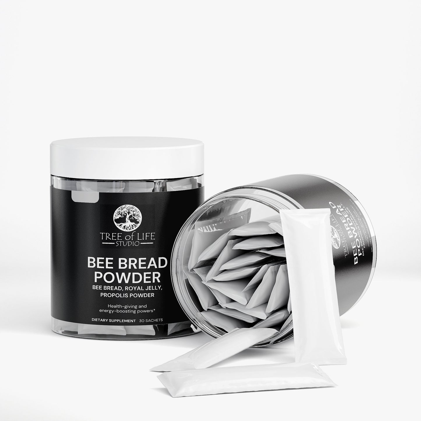 Tree of Life Studio Bee Bread Powder container with sachets to buy bee bread online natural extract supplement