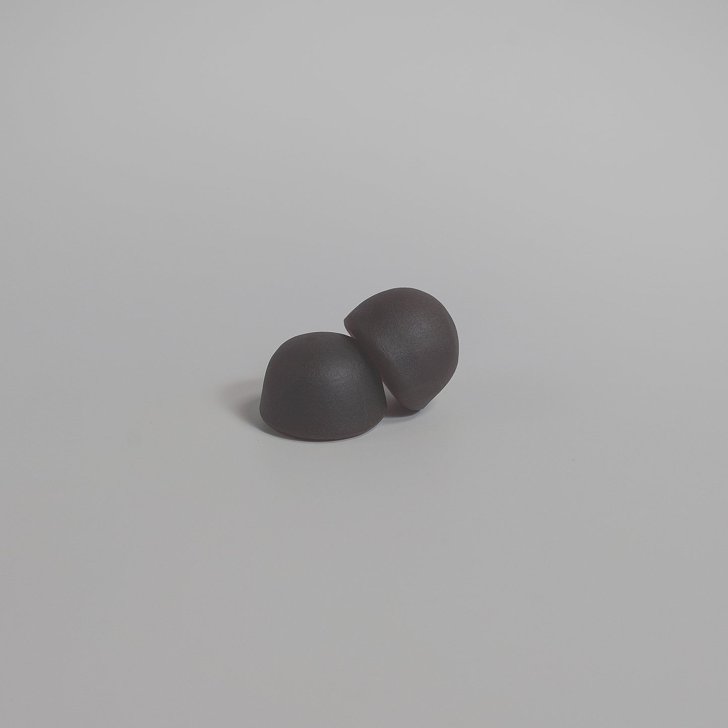 Two dark brown mushroom extract complex gummies from Tree of Life Studio on a gray background