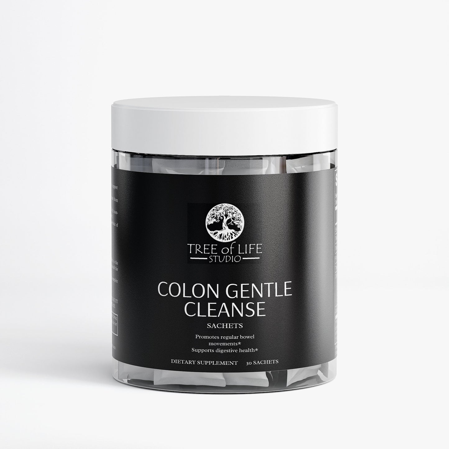 Tree of Life Studio natural colon cleanse supplement Colon Gentle Cleanse sachets in black container