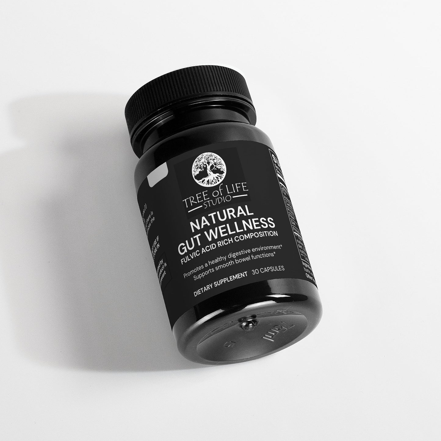 Tree of Life Studio natural gut wellness supplement bottle with fulvic acid dietary capsules
