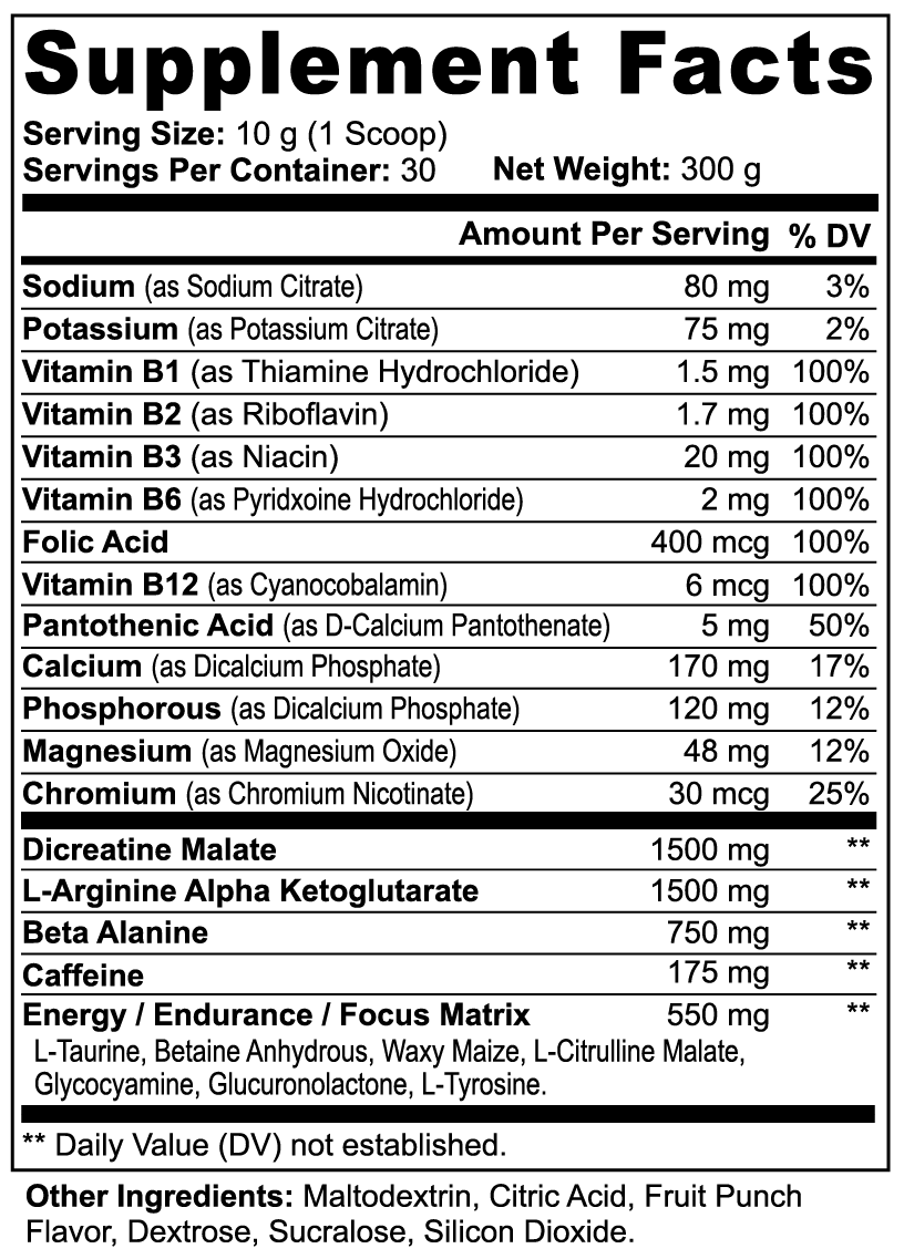 Tree of Life Studio nitric shock pre-workout powder supplement facts label showing ingredients and nutrients